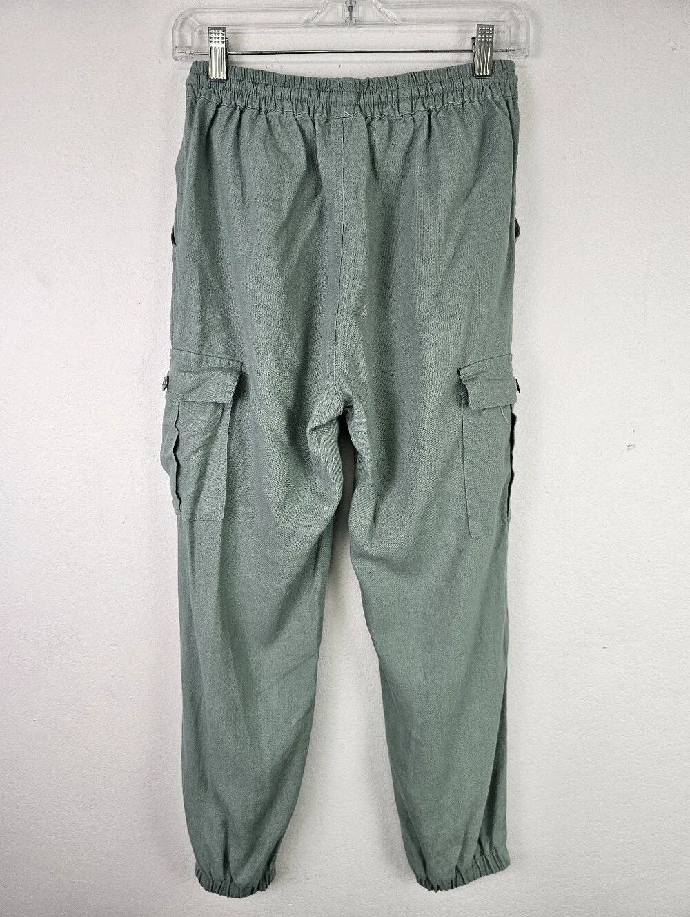 Green Linen Blend Cargo Joggers Sz S Coastal Casual Resortwear Beachy